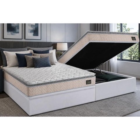 Cama Box Baú Crc Casal +Colchão Ortopédico Shelby Hellen 138