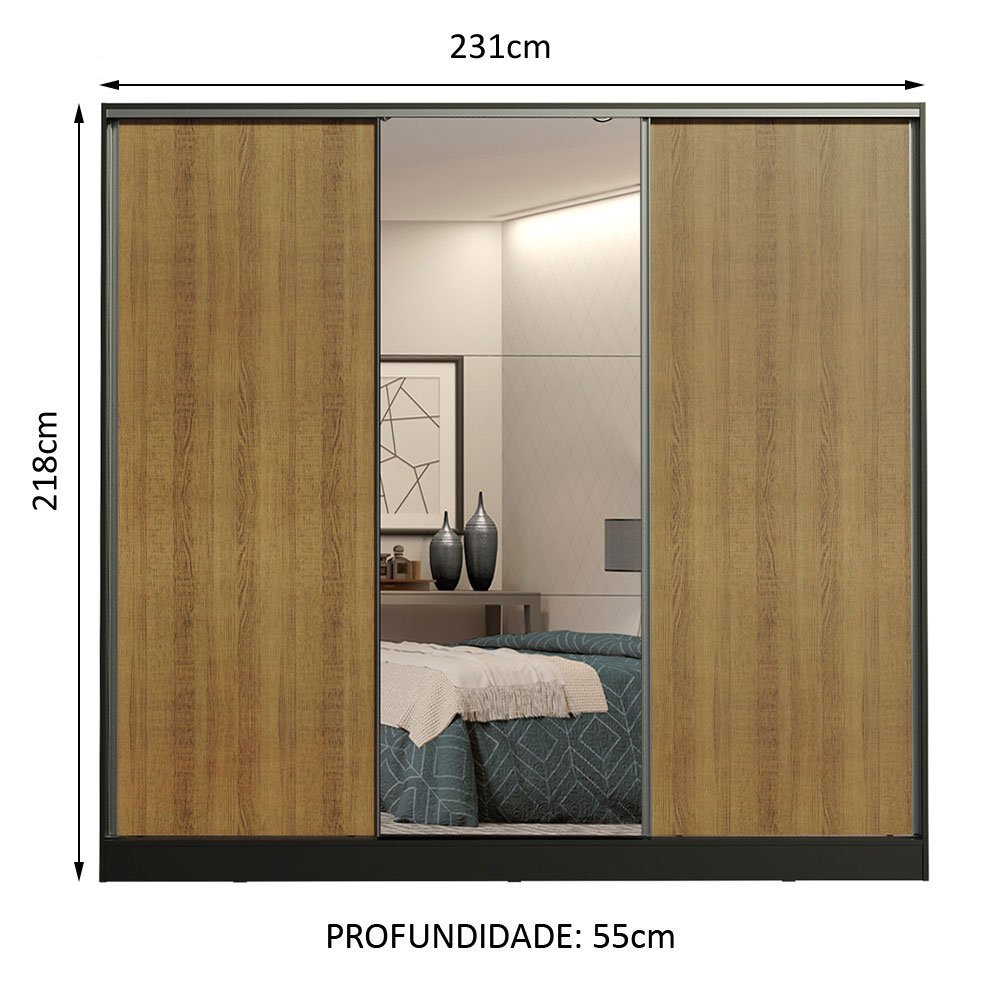 Guarda-roupa Casal 100% Mdf Madesa Royale 3 Portas de Correr com Espelho - 5