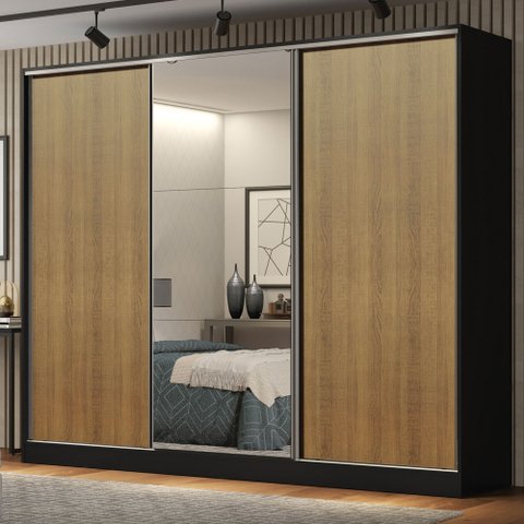 Guarda-roupa Casal 100% Mdf Madesa Royale 3 Portas de Correr com Espelho