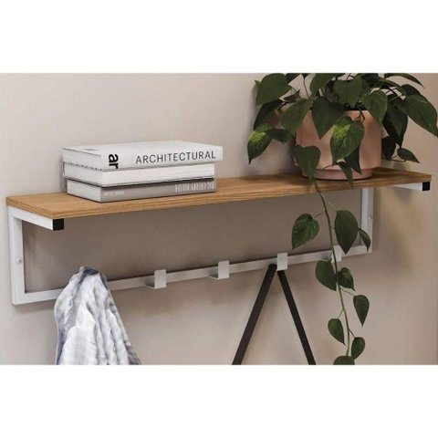 Prateleira Quarto Solteiro Decorativa LI042 Cabideiro 69cm Canela Kappesberg
