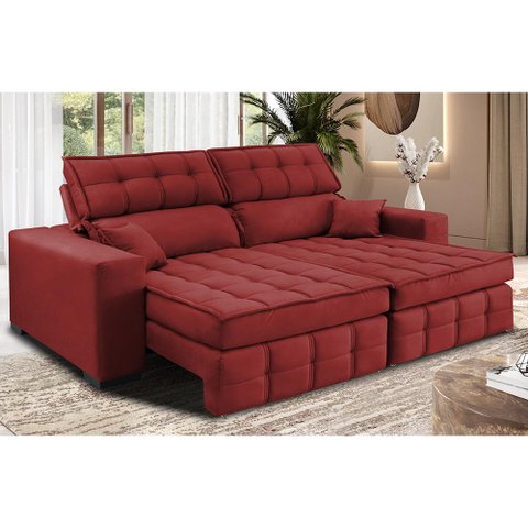 Sofá Retrátil e Reclinável 2,00M Molas Ensacadas e Costura Tripla Cama Inbox Nobre Suede
