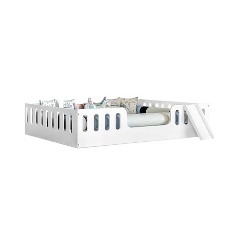 Cama Infantil Helo com Colchão D28 Casal Montessoriana com Escorregador - Divaloto - Branca