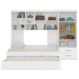 Quarto infantil Chiara 4 Peças - Roupeiro 2 portas, Módulo Aéreo e Cama com Auxiliar - Phoenix Baby - 5