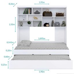 Quarto infantil Chiara 4 Peças - Roupeiro 2 portas, Módulo Aéreo e Cama com Auxiliar - Phoenix Baby - 3