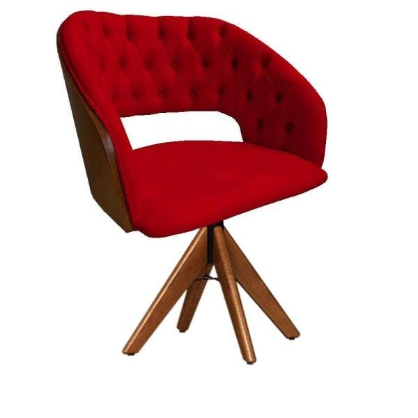Cadeira Decorativa Bia com Capitonê Vermelha Giratória Madeira - 4