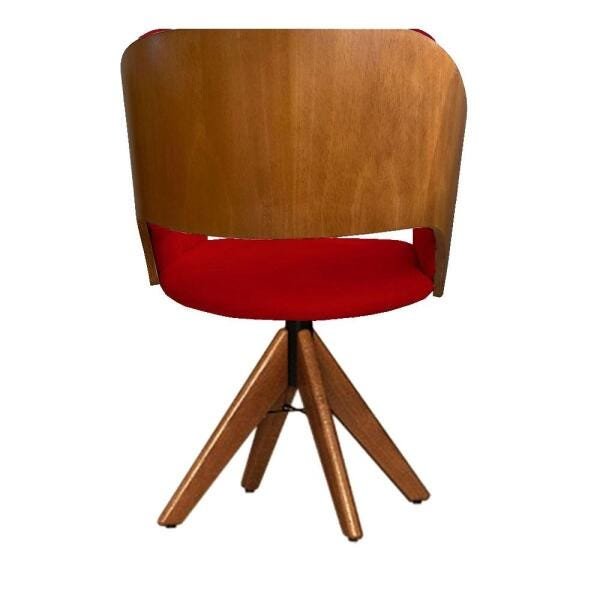 Cadeira Decorativa Bia com Capitonê Vermelha Giratória Madeira - 3