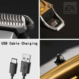 Máquina Cortar Cabelo Kemei Km-1949 Prateado 110v/240v Gold - 5