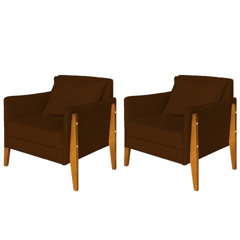 Kit 2 Poltronas Decorativa Sophia Suede Marrom Pés Madeira Ms Decor