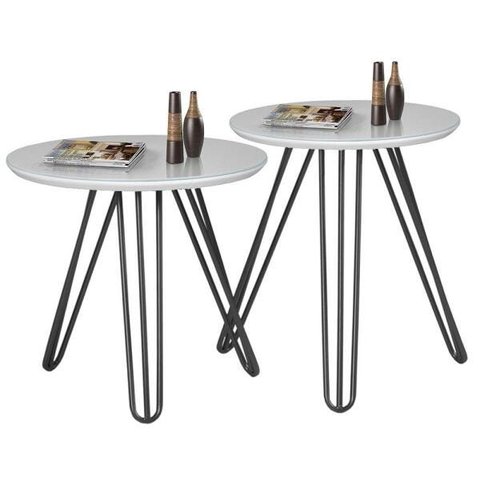 Conjunto Mesa Lateral De Canto Jade Branca E Preta