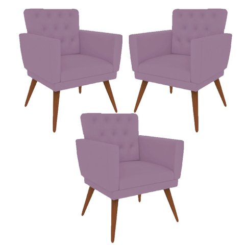 Kit 3 Poltronas Nina com Capitone - Rosa Bebê