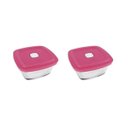 Ver imagem 1 de Jogo 2 Pote de Vidro Marinex com Válvula Vapor 300 Ml: Tampa Rosa