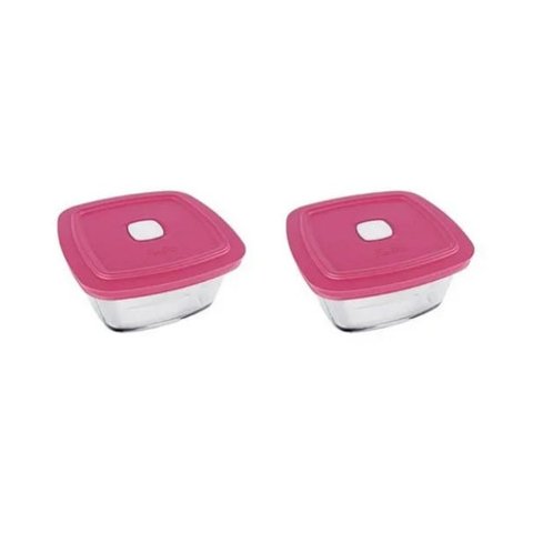 Jogo 2 Pote de Vidro Marinex com Válvula Vapor 300 Ml: Tampa Rosa
