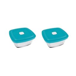 Jogo 2 Pote de Vidro Marinex com Válvula Vapor 300 Ml: Tampa Azul - 1