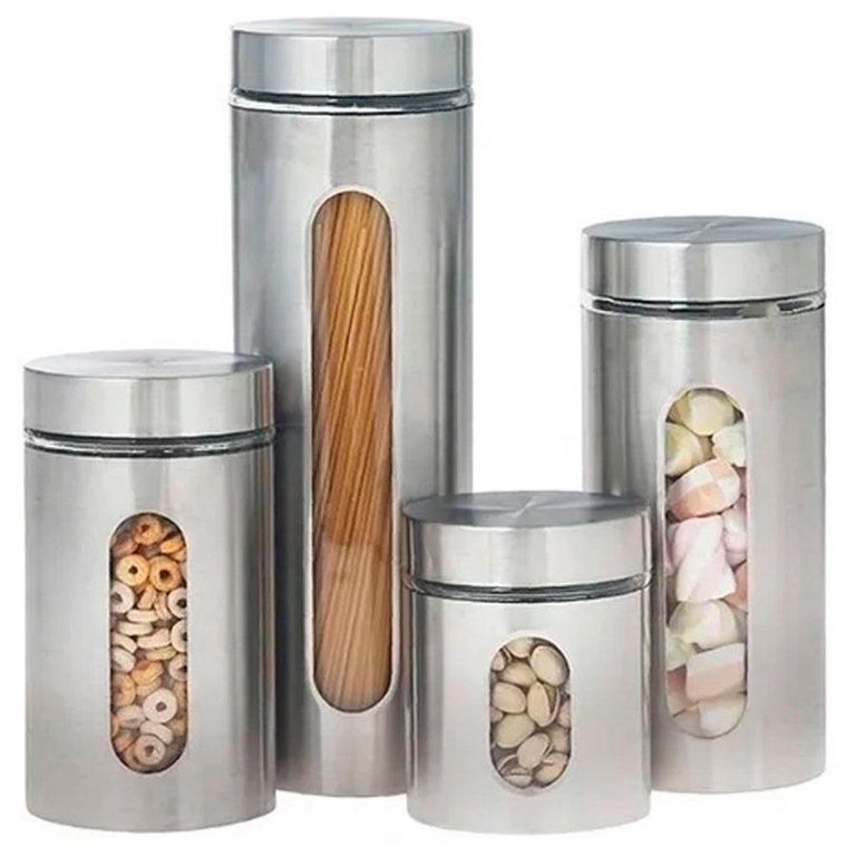 Kit 4 Pote Inox Visor Mimo Style Vítreo Fechamento Hermético Kit 4 Pote Inox Visor Mimo Style Vítreo Fechamento Hermético
