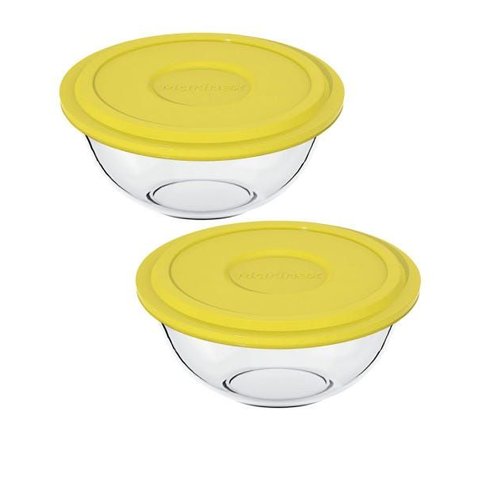 Pote de Vidro Tigela Redondo Marinex 500ml Tampa Amarela 2un: Transparente com Tampa Amarela