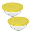Ver imagem 1 de Pote de Vidro Tigela Redondo Marinex 500ml Tampa Amarela 2un: Transparente com Tampa Amarela