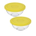 Ver imagem 1 de Pote de Vidro Tigela Redondo Marinex 500ml Tampa Amarela 2un: Transparente com Tampa Amarela