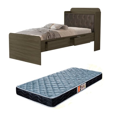 Cama Solteiro Tamires com Capitone Estofado Gavetas Prateleiras e Bau Acompanha + Colchão D20