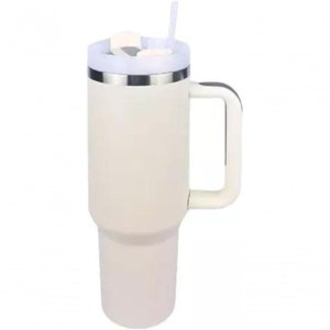 Copo Térmico Grande 1200 Ml Canudo Parede Dupla Cor Bege