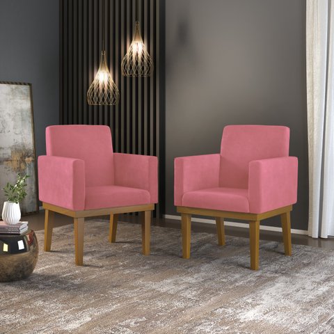 KIT 02 Cadeiras Com Base Mesa De Estudos Poltrona Decorativa Cor:Rosa