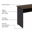 Ver imagem 5 de Mesa Retangular Escrivaninha 150 cm X 60 cm Tampo 25 mm Pés Painel F5 Office Cor:Málaga com Preto