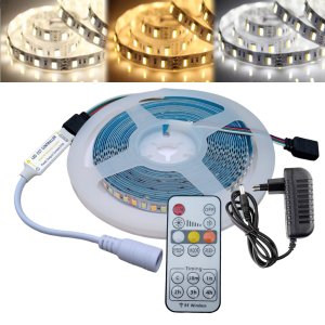 Fita De Led 3528 Com 3 Cores De Iluminação (Frio, Quente e Morno) De 5M De 12V Com Controlador, Cont