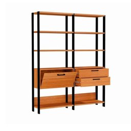Estante Alta Estilo Industrial 1 Porta 2 Gavetas E92 Freijó/Preto Fosco - Pradel - 2