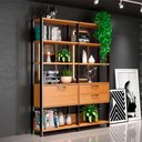 Ver imagem 1 de Estante Alta Estilo Industrial 1 Porta 2 Gavetas E92 Freijó/Preto Fosco - Pradel