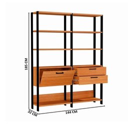 Estante Alta Estilo Industrial 1 Porta 2 Gavetas E92 Freijó/Preto Fosco - Pradel - 4