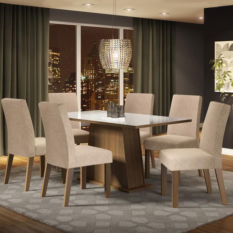 Conjunto Sala de Jantar Mesa Tampo de Vidro 6 Cadeiras Patricia Madesa
