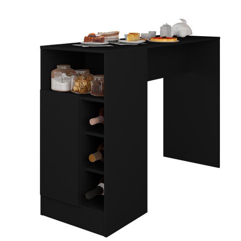 Bancada Gourmet para Cozinha de 136,5 Cm C/ 1 Porta e Nichos Preto Fosco