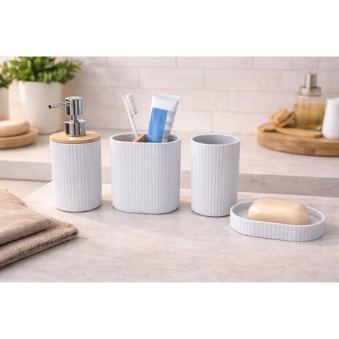 Conjunto para Banheiro com Tampa de Bambu - Grafite