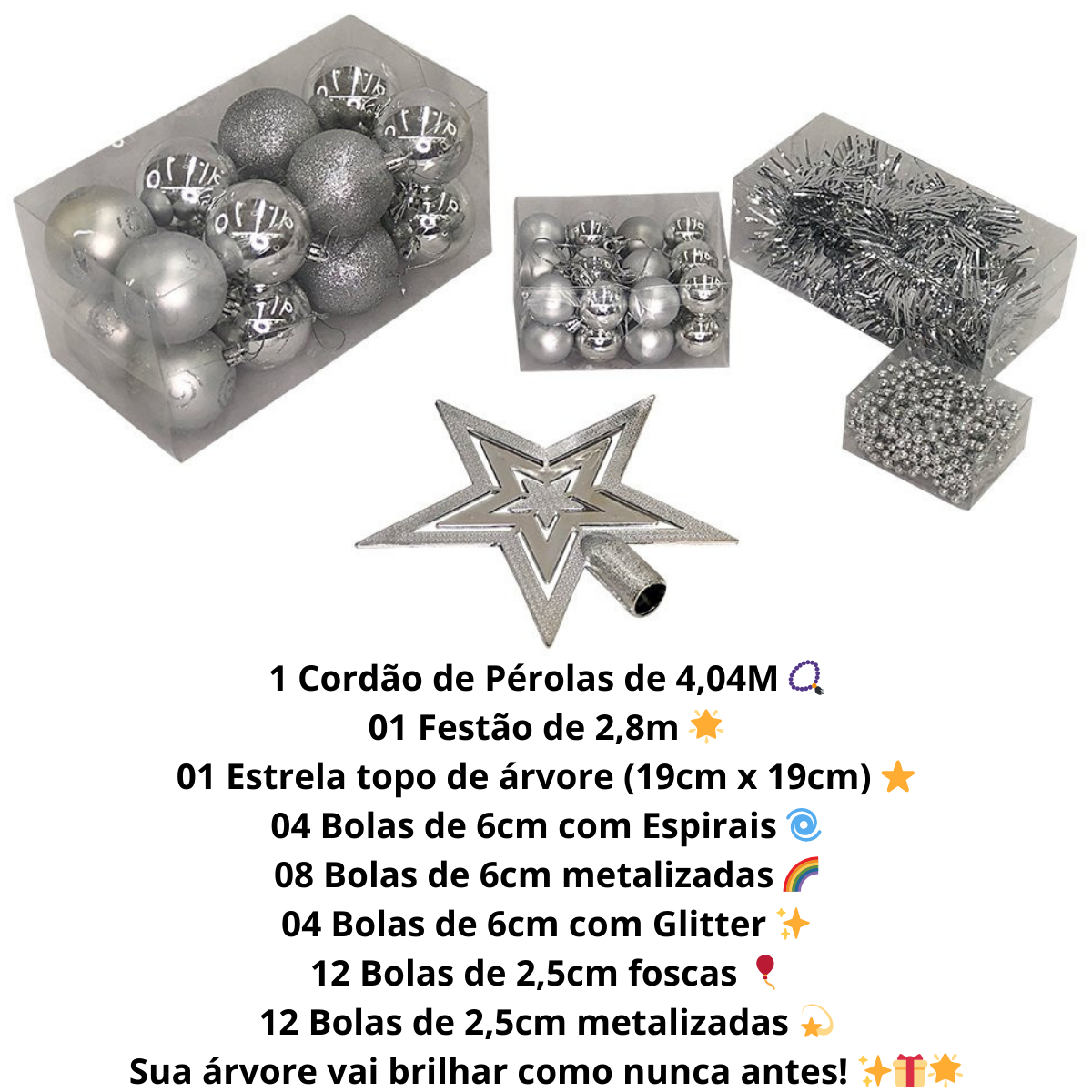 Kit Enfeites de Natal Completo com Bolas de Natal Grande e Pequena Festão Estrala Ponta de Arvore Fe - 2