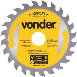 Disco de Serra Circular 110 X 20mm para Madeira 24 Dentes - Vonder