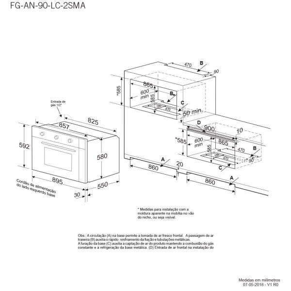 Forno A Gás Elettromec Luce Grill Elétrico Inox 90Cm 220V - Fg-An-90-Lc-2Sma - 3