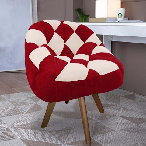 Poltrona Paloma Escritório Sala Giratória Madeira Suede Vermelho e Suede Bege - Dominic Decor