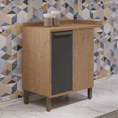 Balcão de Canto com 1 Porta Syrah 90cm MDF Móveis Ronipa:Castanho/Chumbo