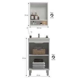 Gabinete de Banheiro Kit 03 Peças 45cm com Espelho e Lavatório Ref 453 Cewal - Branco/grafite - 2