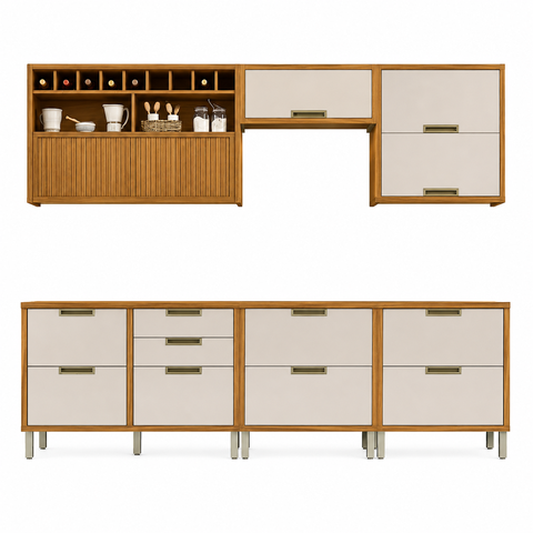 Cozinha Completa Modulada 6 Peças 100% MDF Imperatriz Marrom/Off White - Nesher