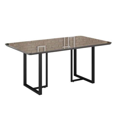 Mesa para Sala de Jantar Retangular 160x90cm MDF com Vidro Lunna Cinza/Preto Fosco/Grafite