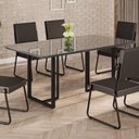 Ver imagem 2 de Mesa para Sala de Jantar Retangular 160x90cm MDF com Vidro Lunna Cinza/Preto Fosco/Grafite