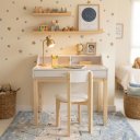 Ver imagem 2 de Escrivaninha Infantil MDF para Quarto com Cadeira Infantil Pé de Madeira Branco