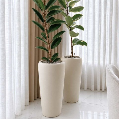 Vaso Decorativo Fibra de Vidro Florida P 65cm Off White Fosco Lindo Vaso