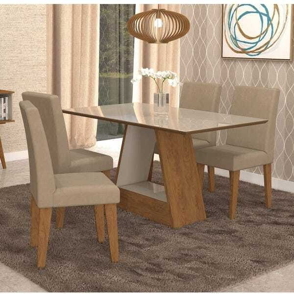 Conjunto Mesa E Cadeiras Cimol Alana X Cm Com Cadeiras Milena Savana Off White Pluma