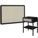 Ver imagem 1 de Cabeceira Solteiro 90cm e 1 Mesa Lateral 1 Gaveta Madeira Moss A03 Nero Preto- Lyam Decor