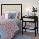 Ver imagem 2 de Cabeceira Solteiro 90cm e 1 Mesa Lateral 1 Gaveta Madeira Moss A03 Nero Preto- Lyam Decor