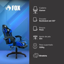 Cadeira Gamer Fox Racer Zerda com Apoio de Pés Azul W20 - 6