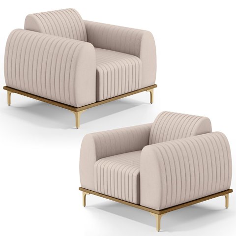 Kit 2 Poltronas Decorativas Base Gold Molino D06 Suede C-309 Bege - Mpozenato