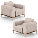 Ver imagem 1 de Kit 2 Poltronas Decorativas Base Gold Molino D06 Suede C-309 Bege - Mpozenato