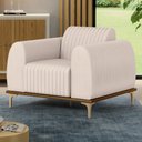 Ver imagem 2 de Kit 2 Poltronas Decorativas Base Gold Molino D06 Suede C-309 Bege - Mpozenato